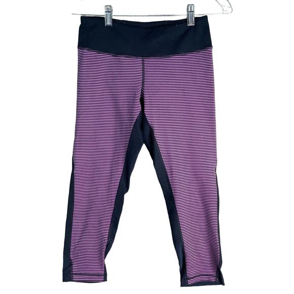 Zella Women's Leggings Size SMALL Black Purple Stripe Capris Stretch Yoga Pants - Picture 1 of 11
